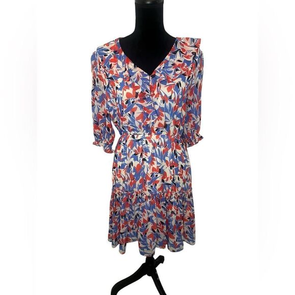LAUREN RALPH LAUREN FLORAL SPRING RUFFLE DRESS KNEE LENGTH QUARTER SLEEVE SIZE 8 - Picture 3 of 11